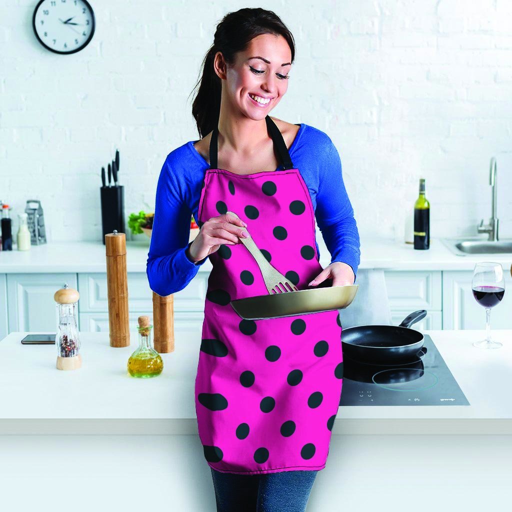 Pink And Black Polka Dot Women's Apron-grizzshop