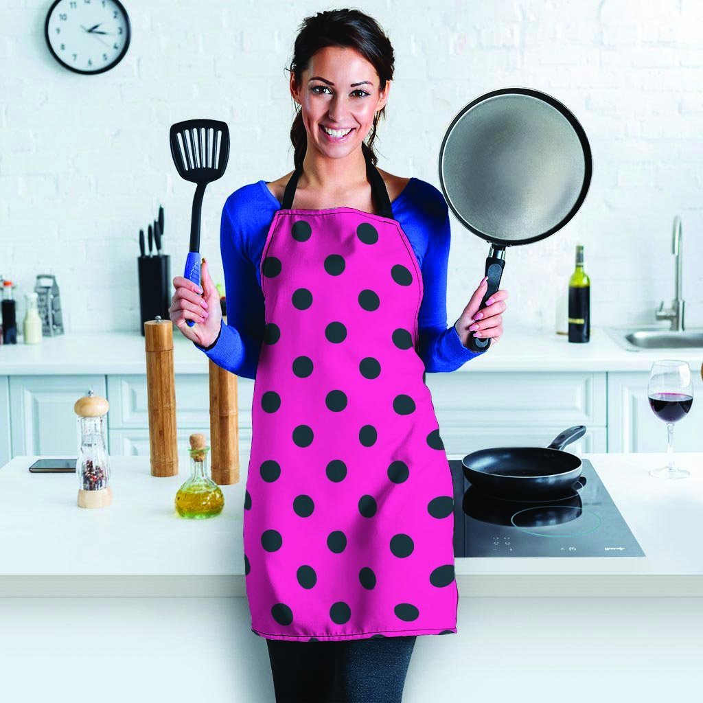 Pink And Black Polka Dot Women's Apron-grizzshop