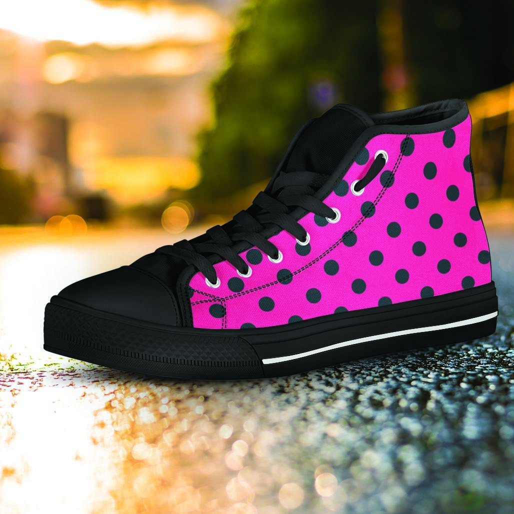 Pink And Black Polka Dot Women's High Top Shoes-grizzshop