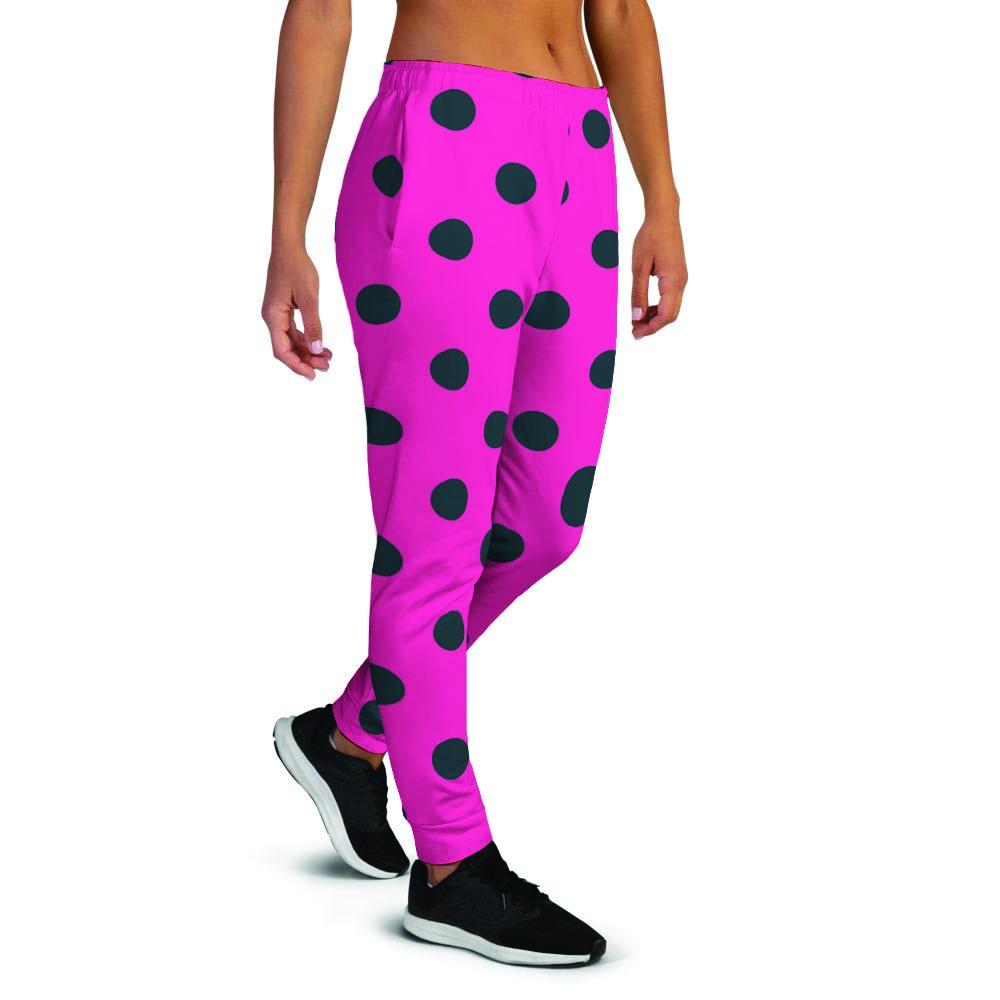 Pink And Black Polka Dot Women's Joggers-grizzshop