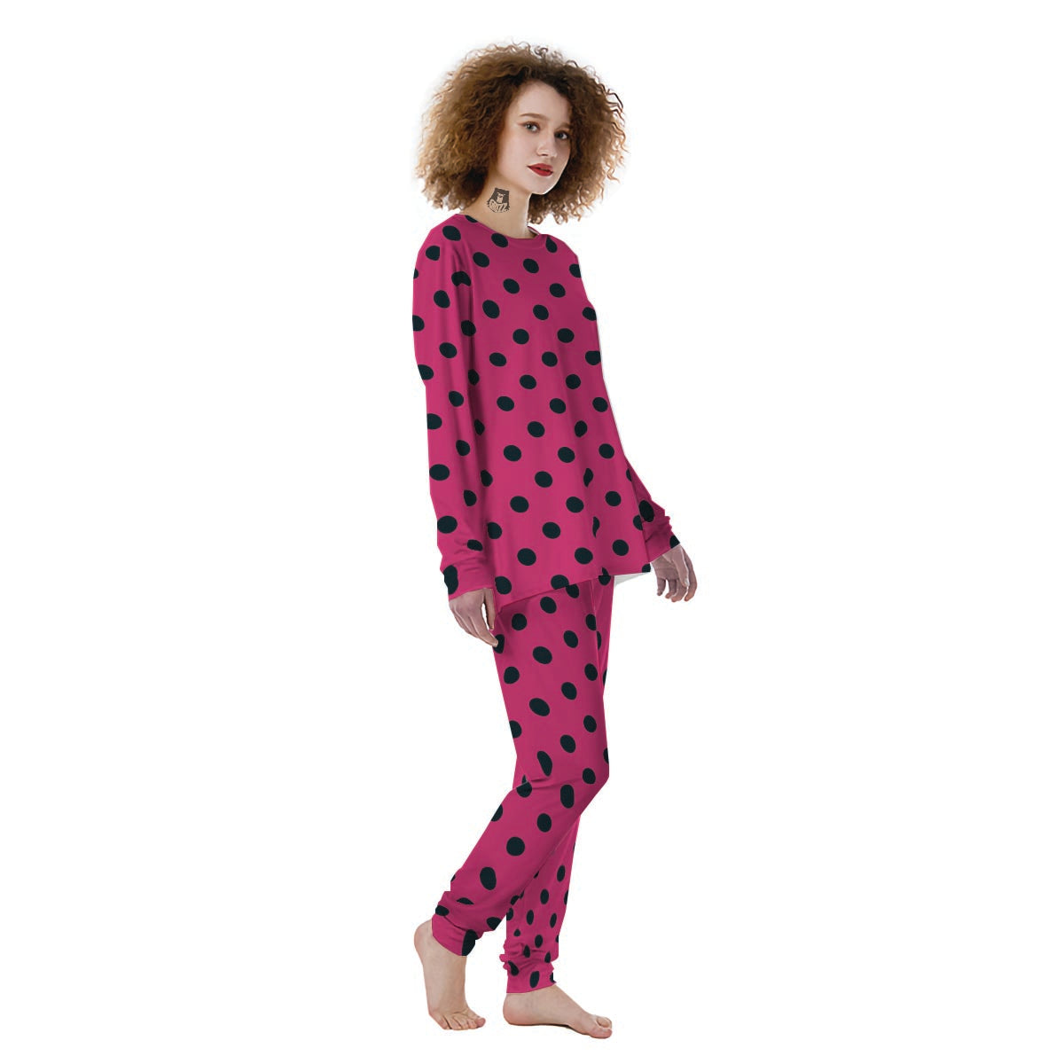 Pink And Black Polka Dot Women's Pajamas-grizzshop