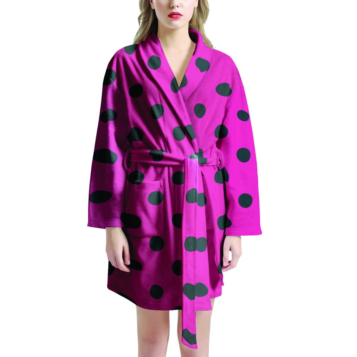 Pink And Black Polka Dot Women's Robe-grizzshop