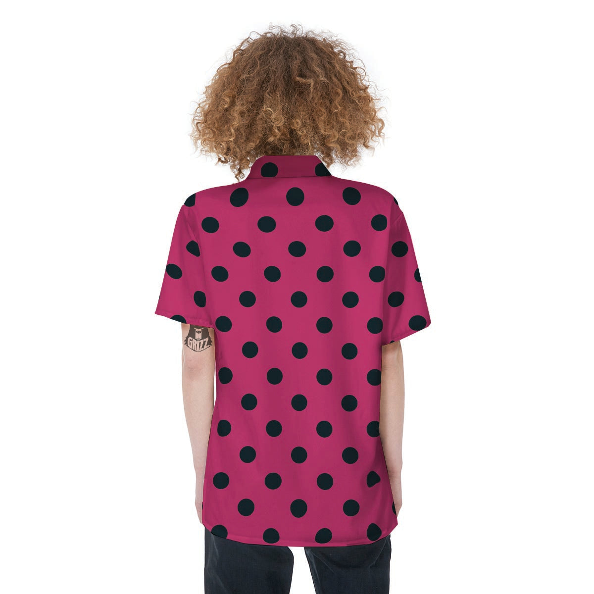 Pink And Black Polka Dot Women's Short Sleeve Shirts-grizzshop