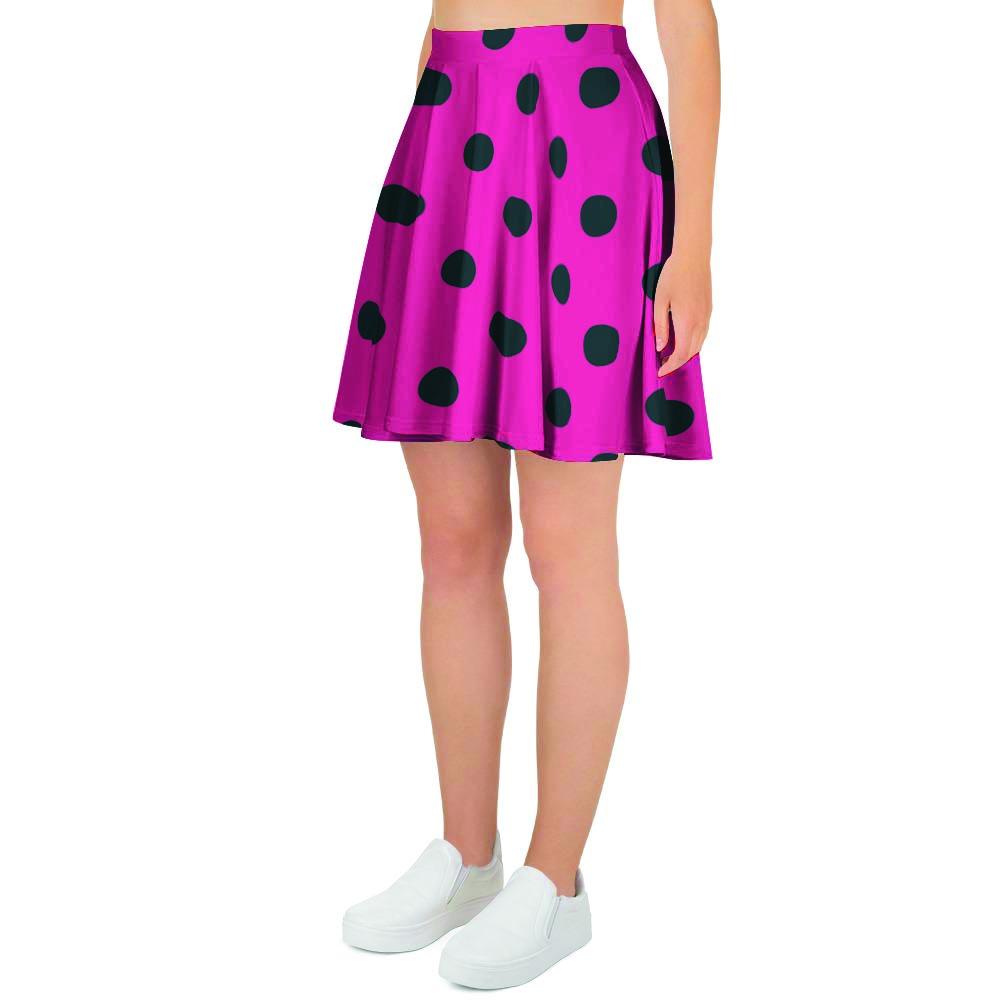 Pink And Black Polka Dot Women's Skirt-grizzshop