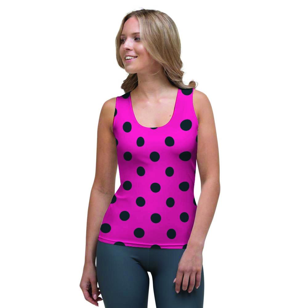 Pink And Black Polka Dot Women's Tank Top-grizzshop