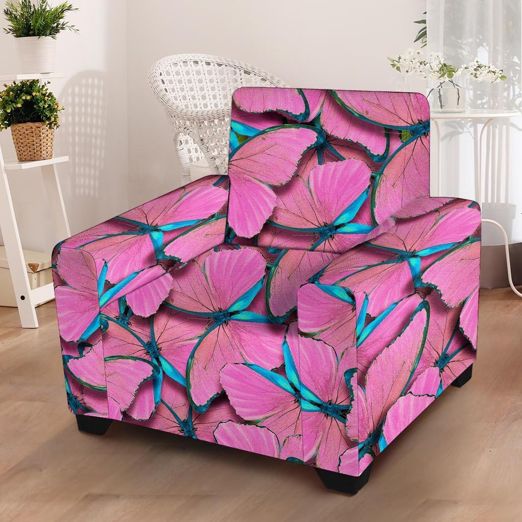 Pink And Blue Butterfly Print Armchair Cover-grizzshop