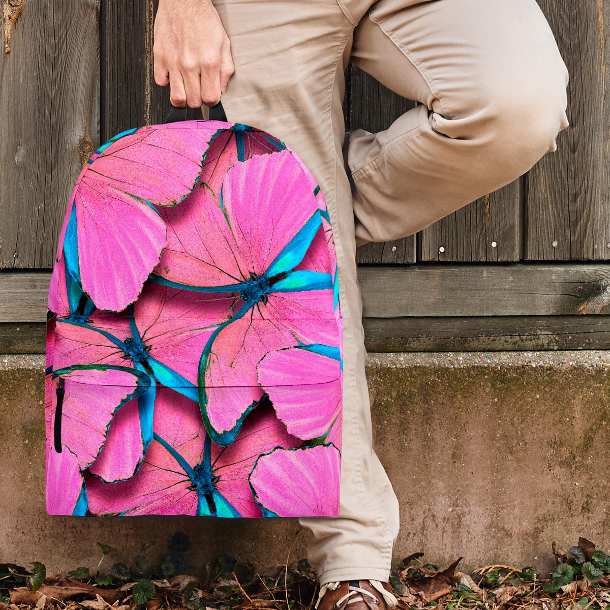 Pink And Blue Butterfly Print Backpack-grizzshop