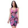 Pink And Blue Butterfly Print Bodycon Dress-grizzshop