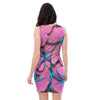 Pink And Blue Butterfly Print Bodycon Dress-grizzshop