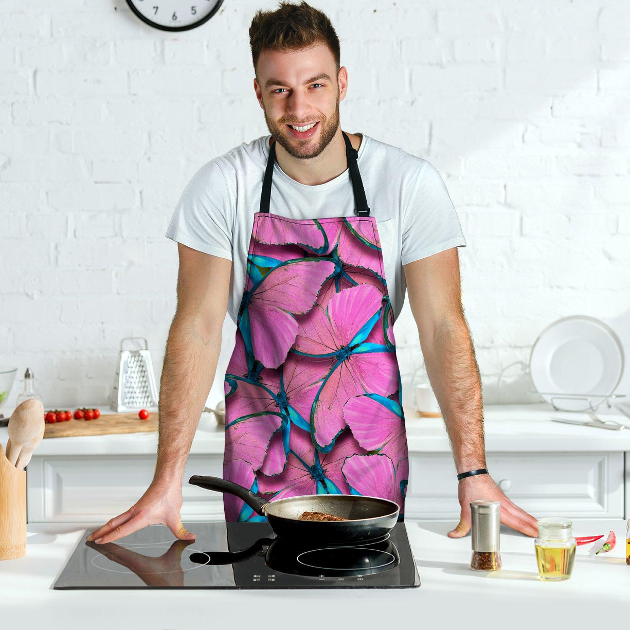 Pink And Blue Butterfly Print Men's Apron-grizzshop