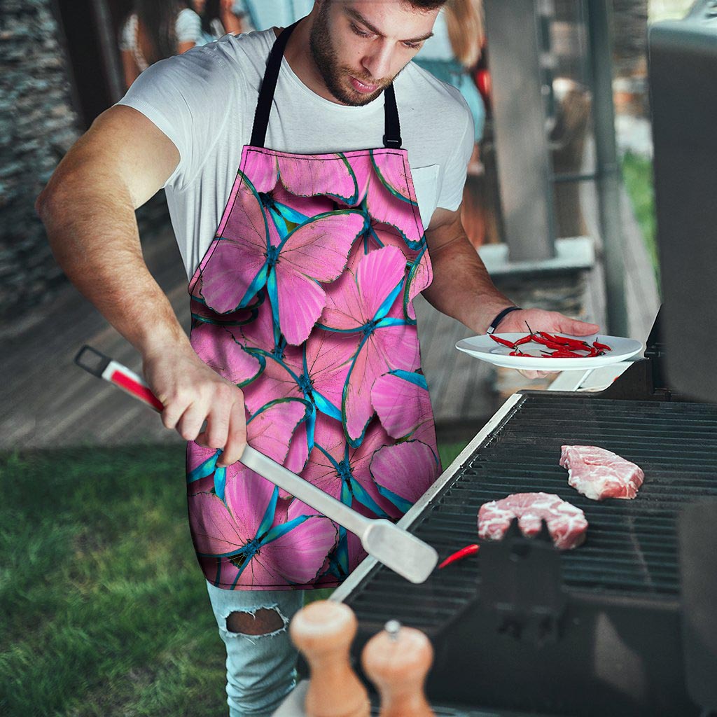 Pink And Blue Butterfly Print Men's Apron-grizzshop