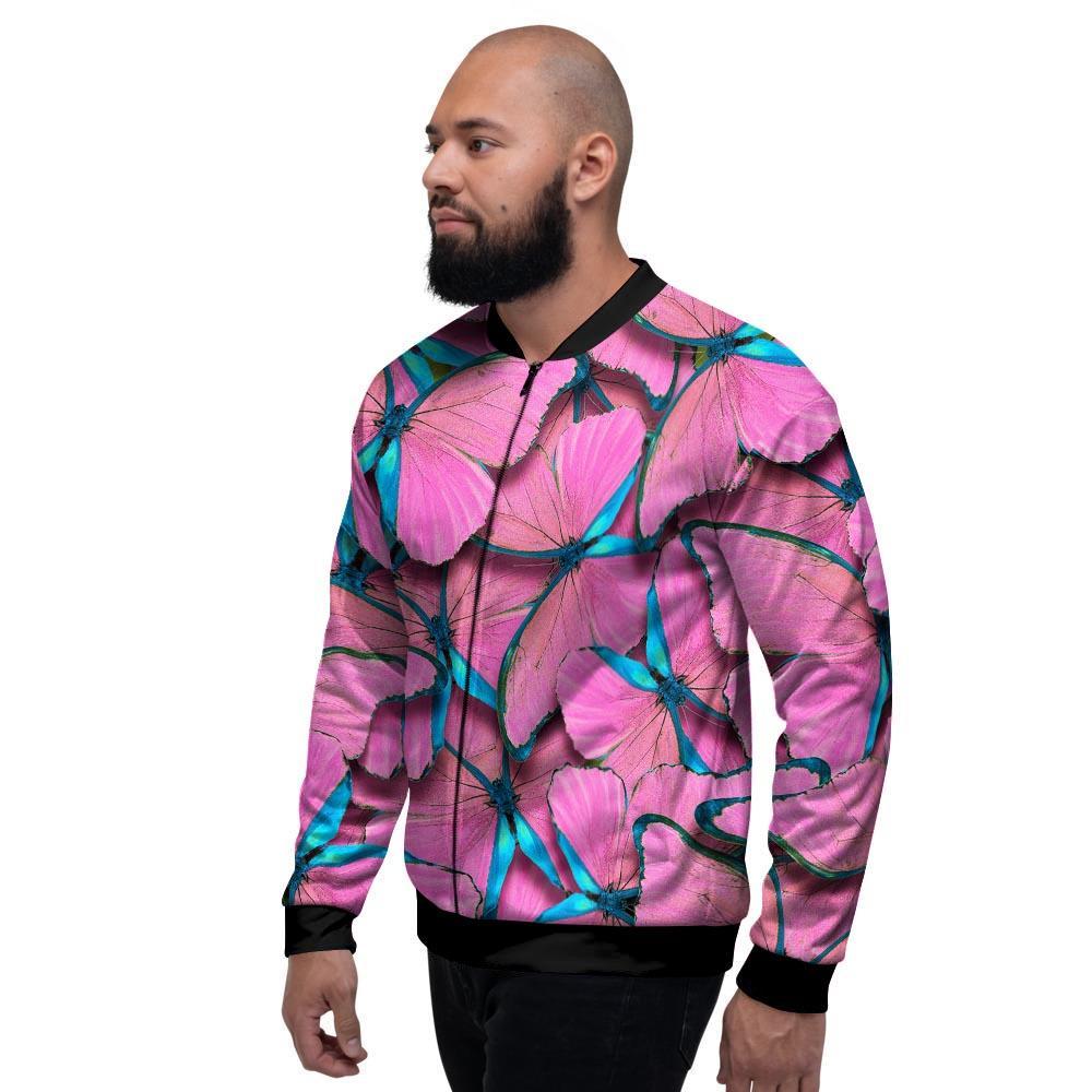 Pink And Blue Butterfly Print Men's Bomber Jacket-grizzshop