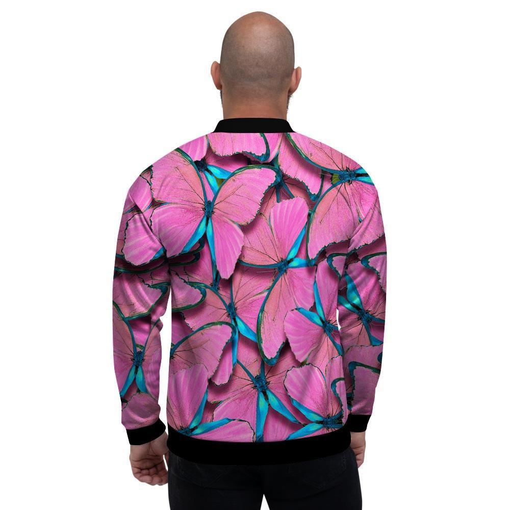 Pink And Blue Butterfly Print Men's Bomber Jacket-grizzshop