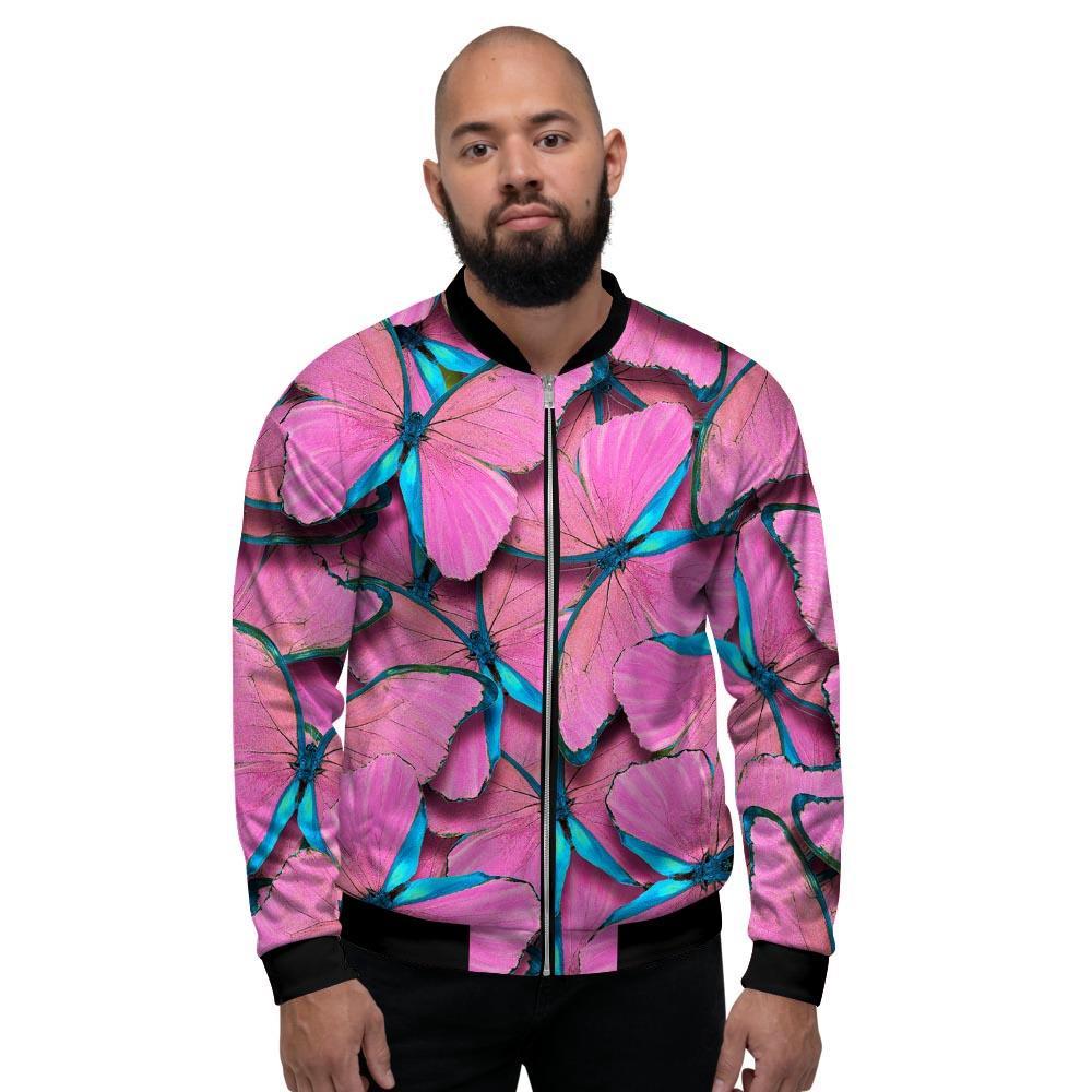 Pink And Blue Butterfly Print Men's Bomber Jacket-grizzshop