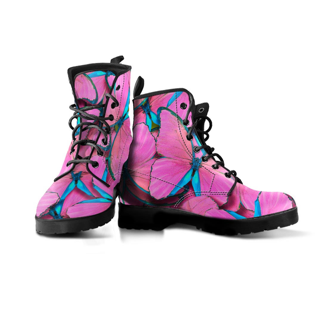 Pink And Blue Butterfly Print Men's Boots-grizzshop