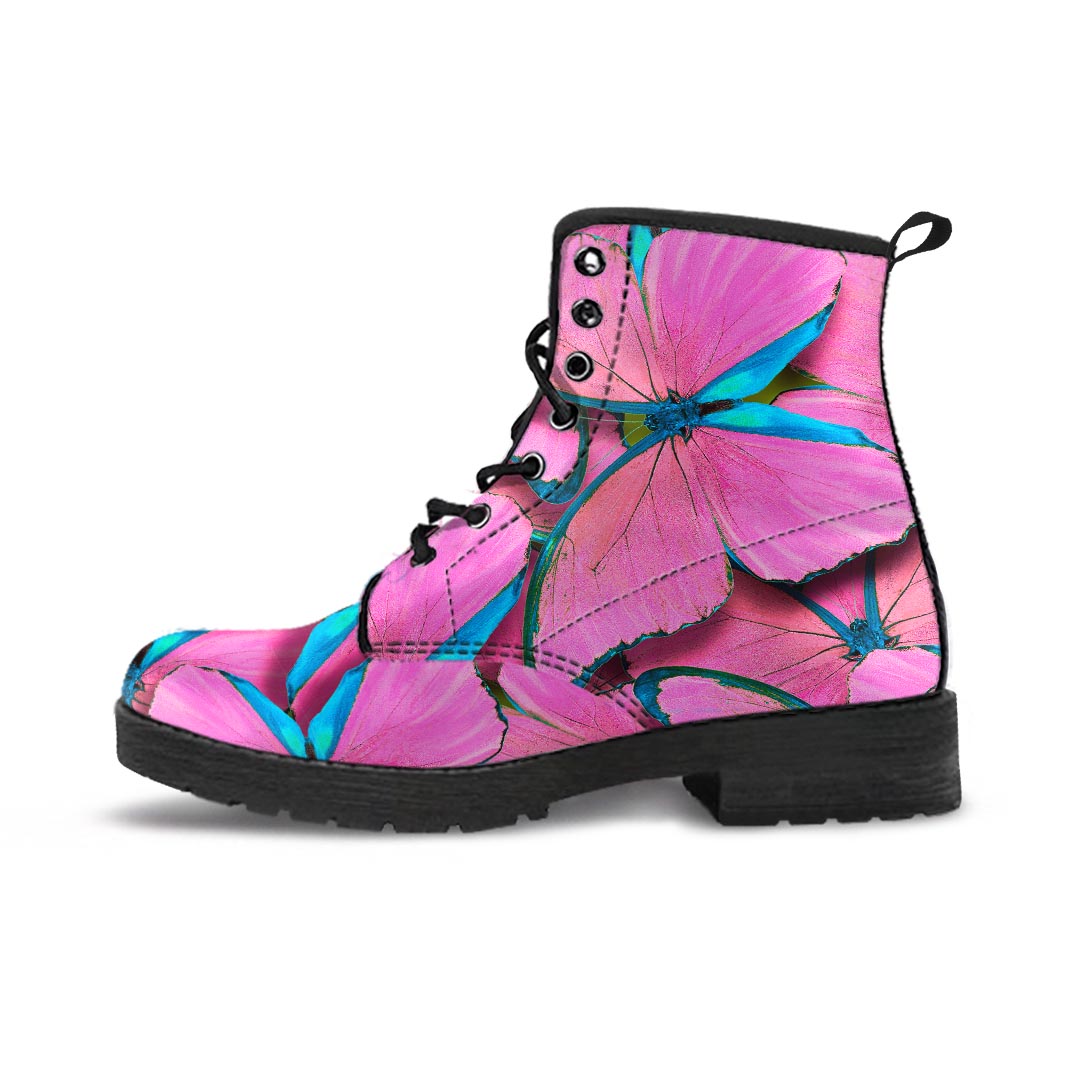 Pink And Blue Butterfly Print Men's Boots-grizzshop