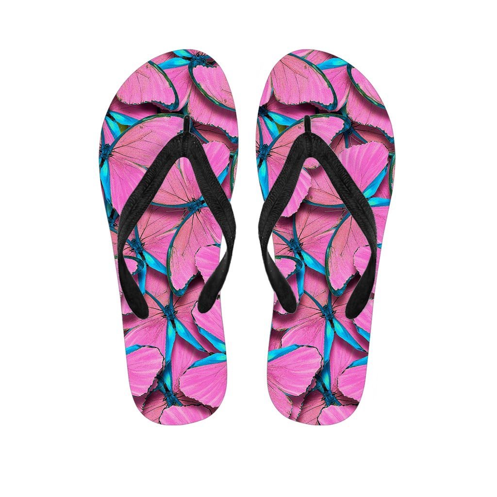 Pink And Blue Butterfly Print Men's Flip Flops-grizzshop