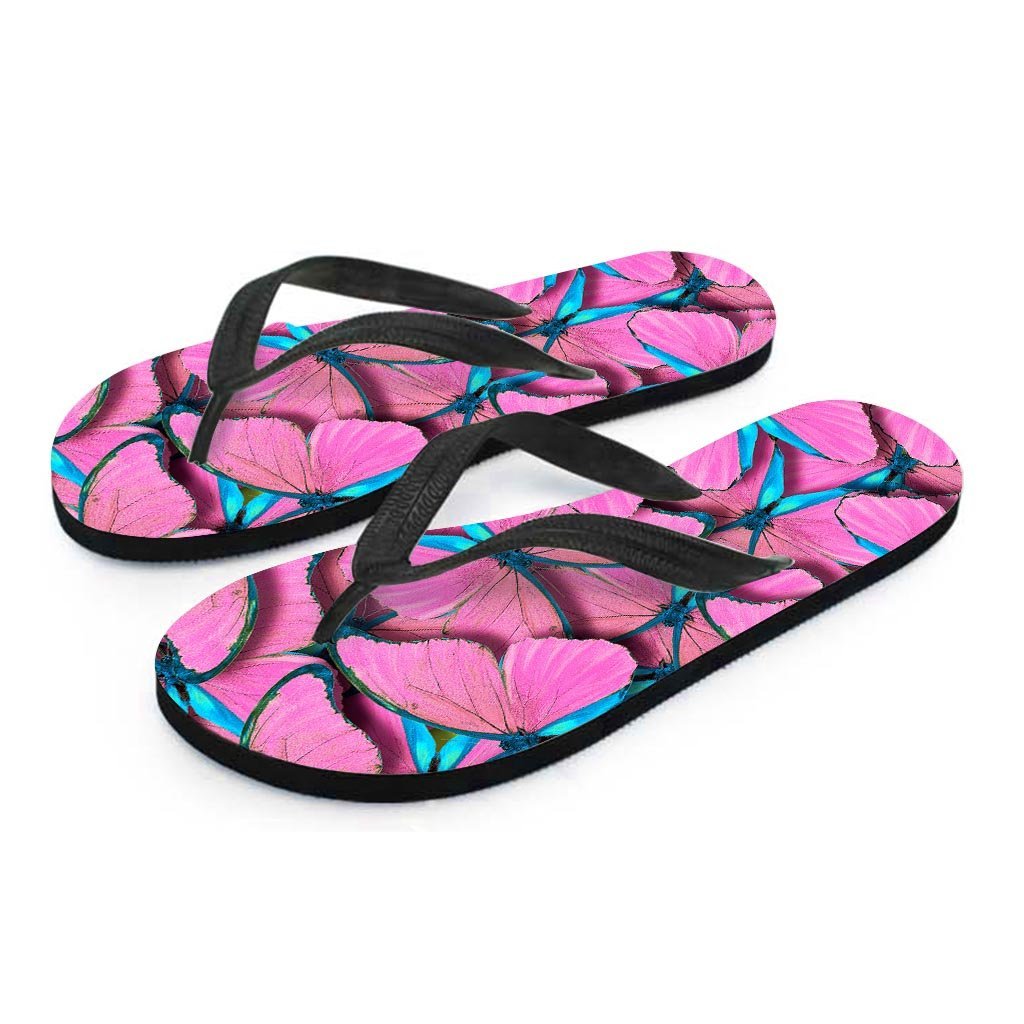 Pink And Blue Butterfly Print Men's Flip Flops-grizzshop