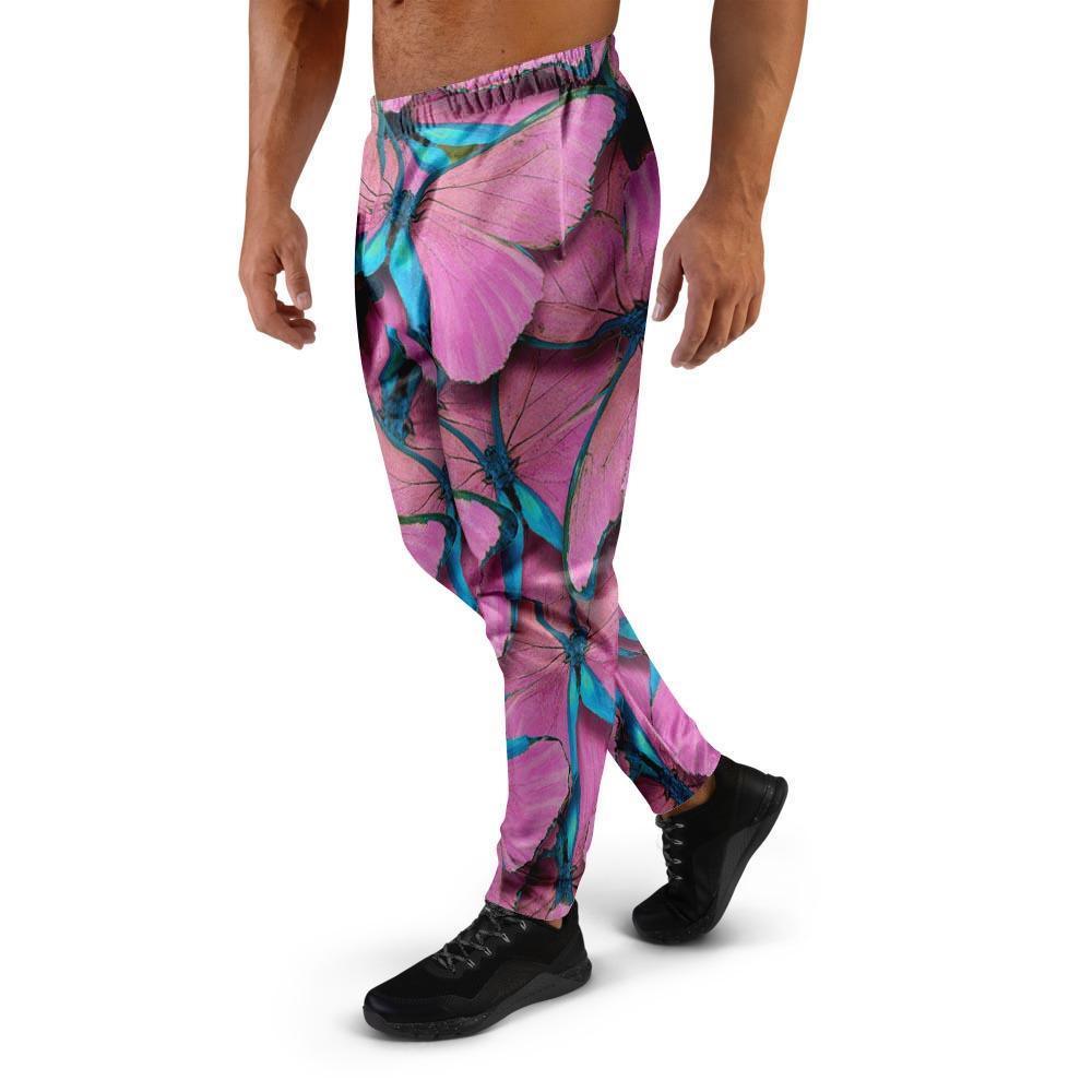 Pink And Blue Butterfly Print Men's Joggers-grizzshop