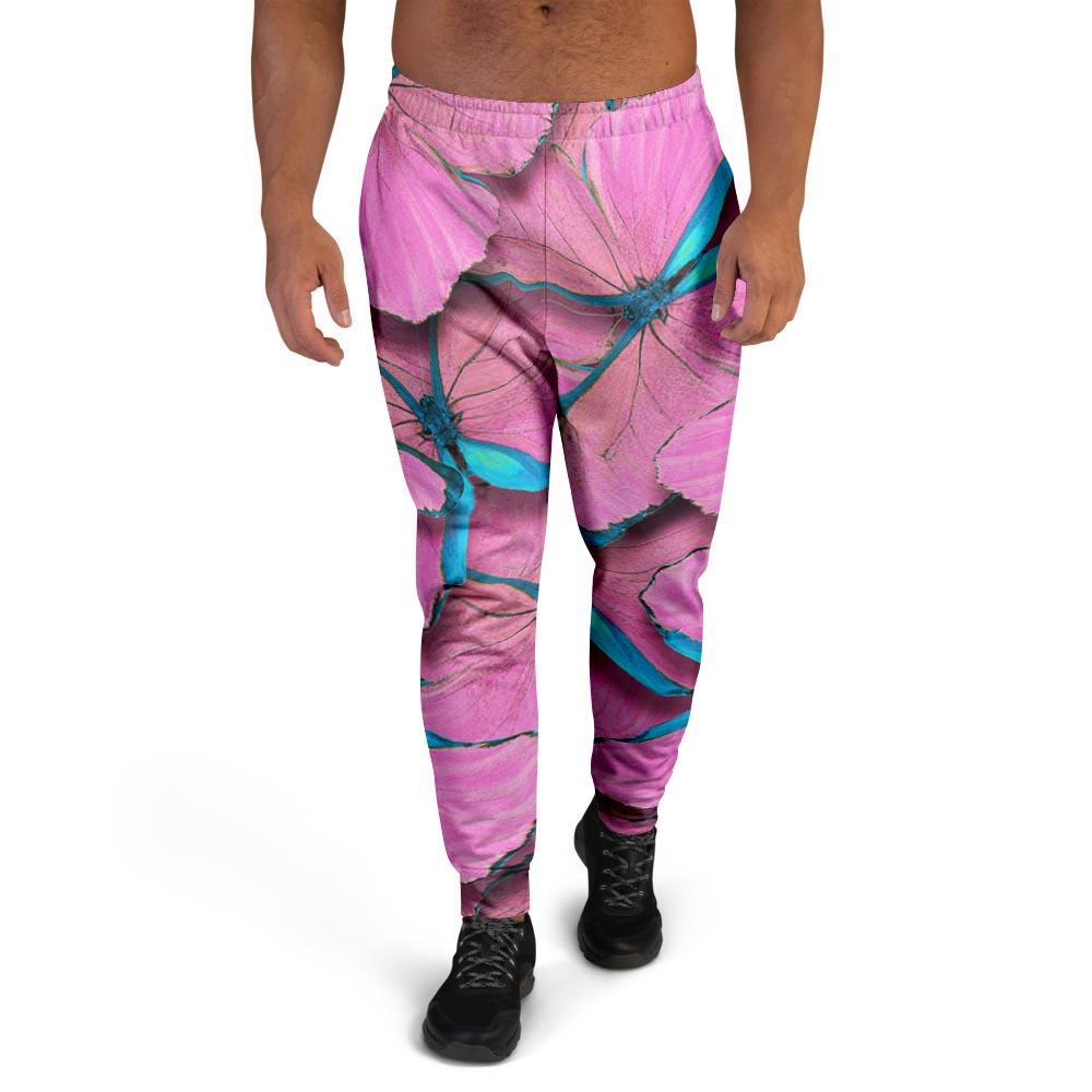 Pink And Blue Butterfly Print Men's Joggers-grizzshop
