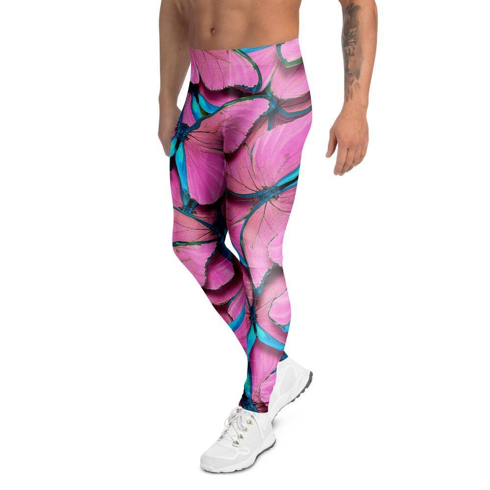 Pink And Blue Butterfly Print Men's Leggings-grizzshop