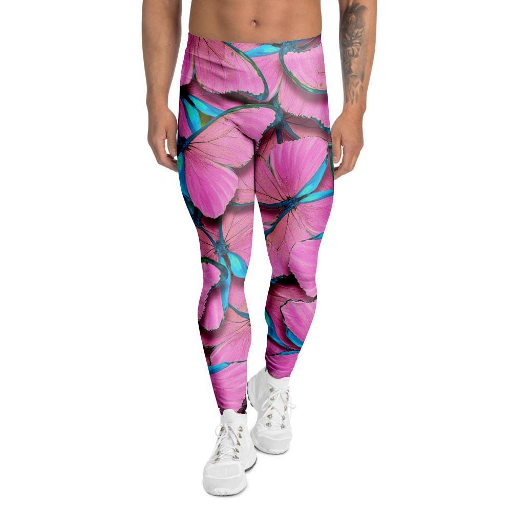 Pink And Blue Butterfly Print Men's Leggings-grizzshop