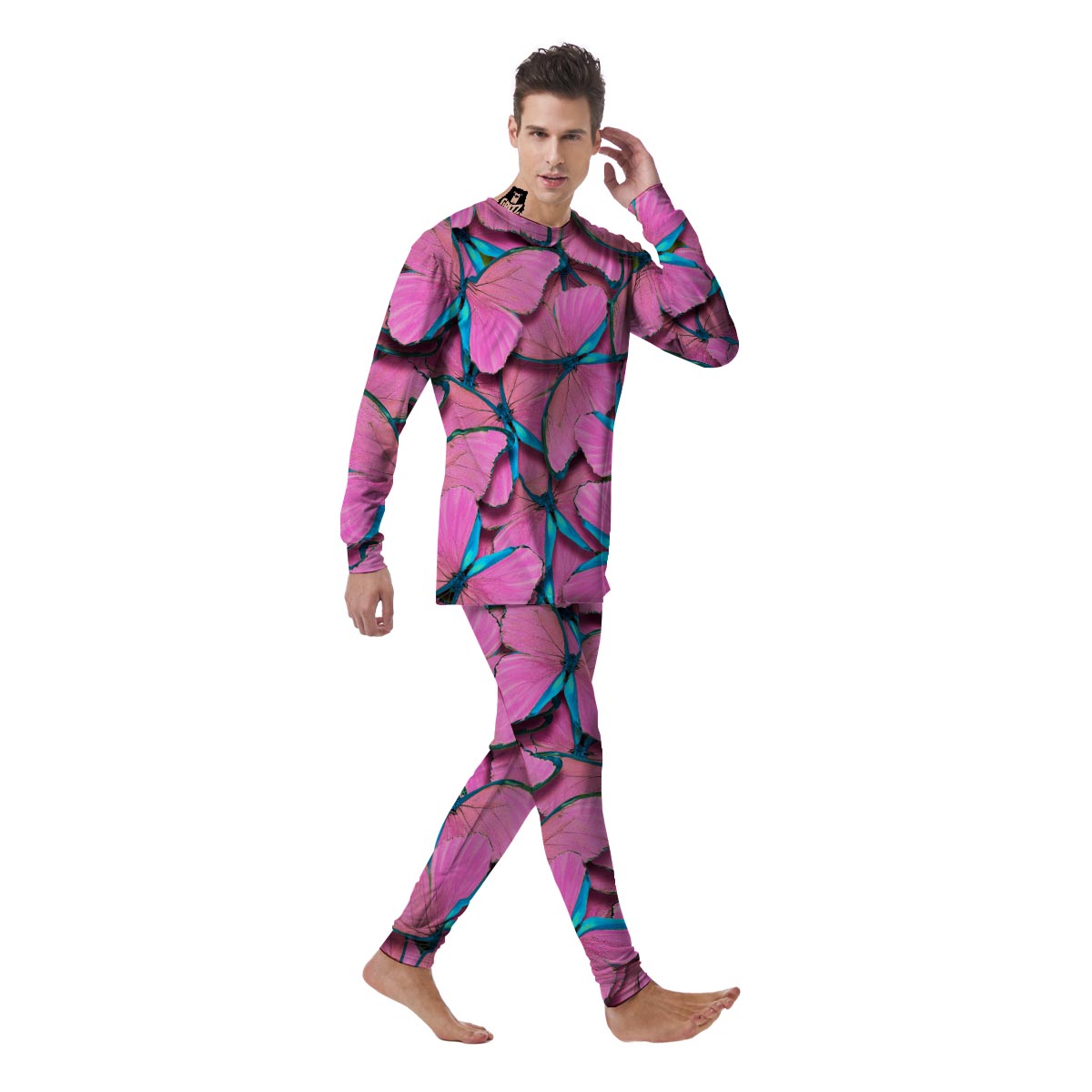 Pink And Blue Butterfly Print Men's Pajamas-grizzshop