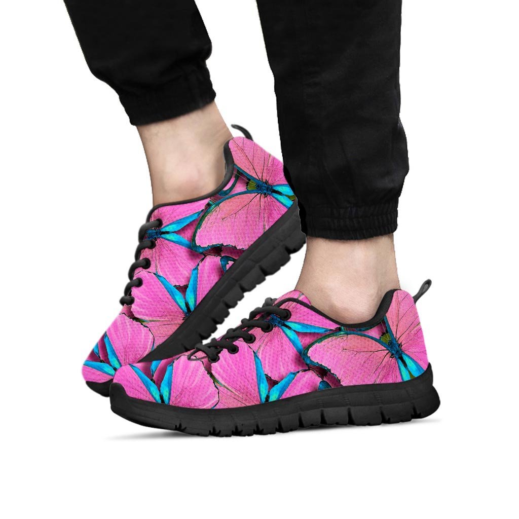 Pink And Blue Butterfly Print Men's Sneakers-grizzshop