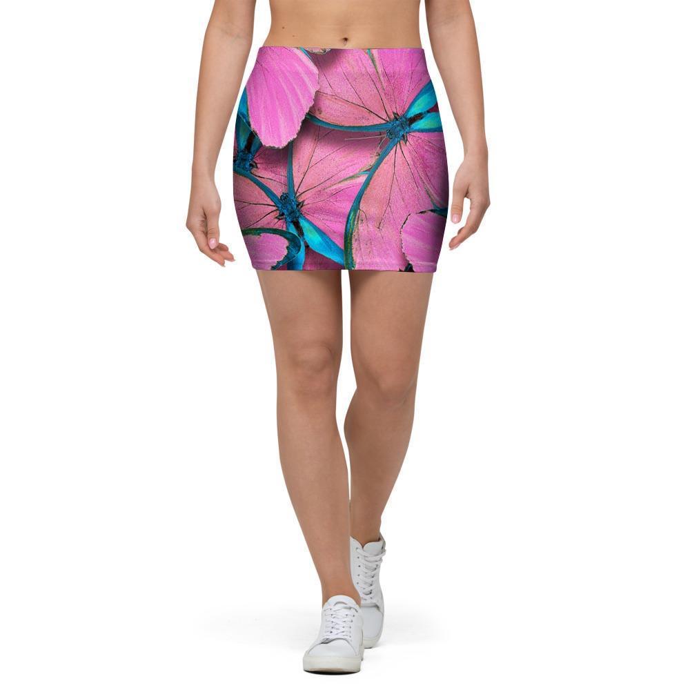 Pink And Blue Butterfly Print Mini Skirt-grizzshop