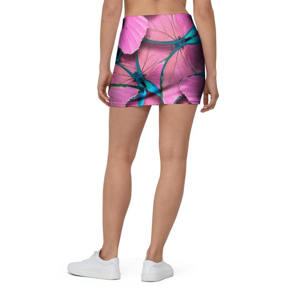 Pink And Blue Butterfly Print Mini Skirt-grizzshop