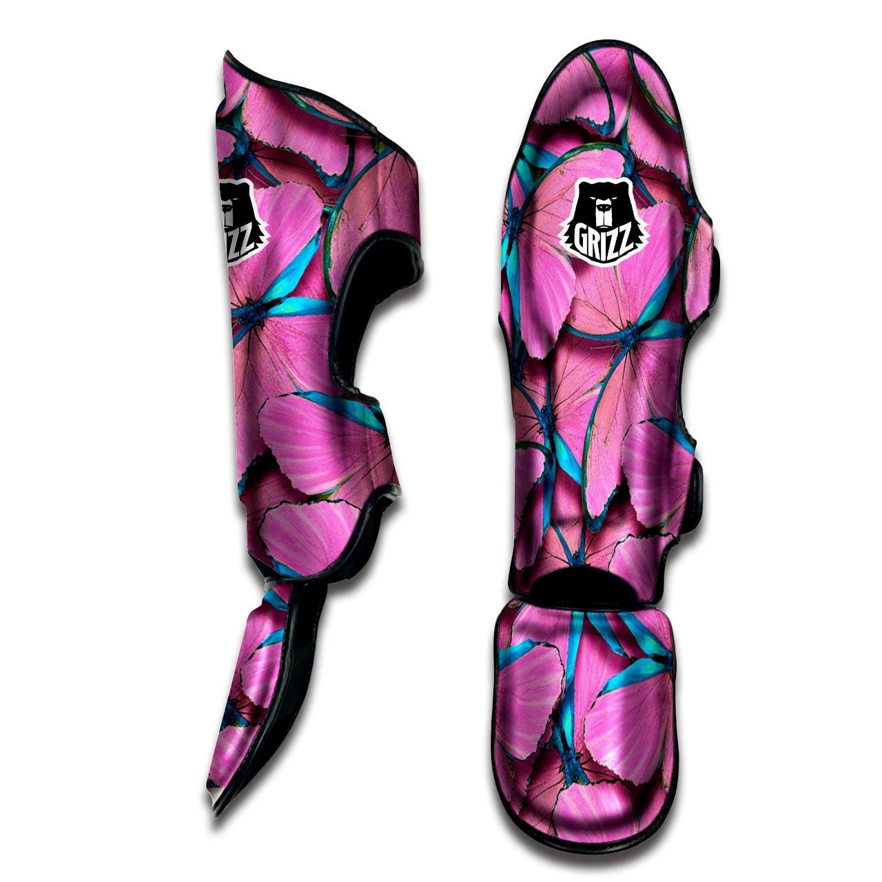 Pink And Blue Butterfly Print Muay Thai Shin Guard-grizzshop