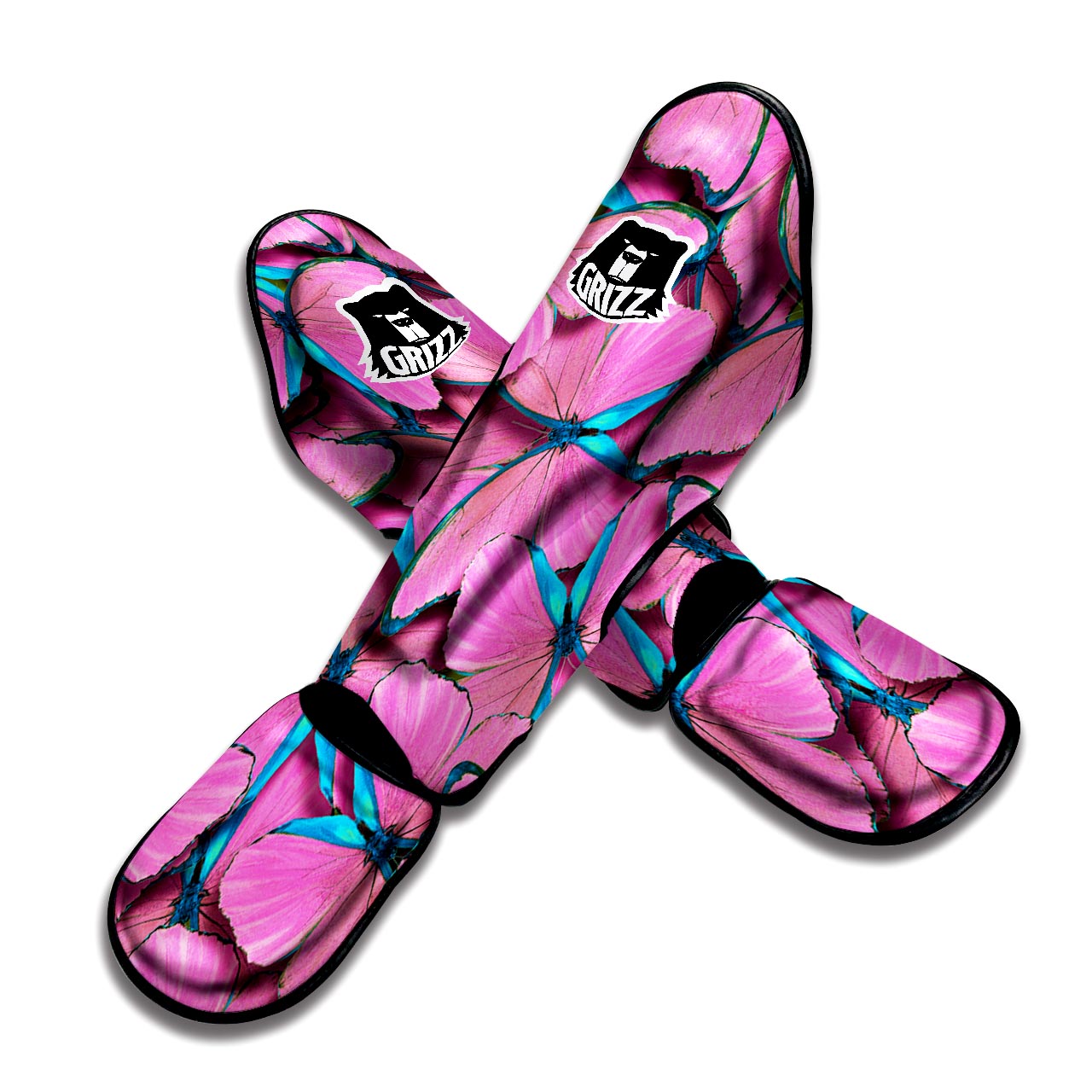 Pink And Blue Butterfly Print Muay Thai Shin Guard-grizzshop