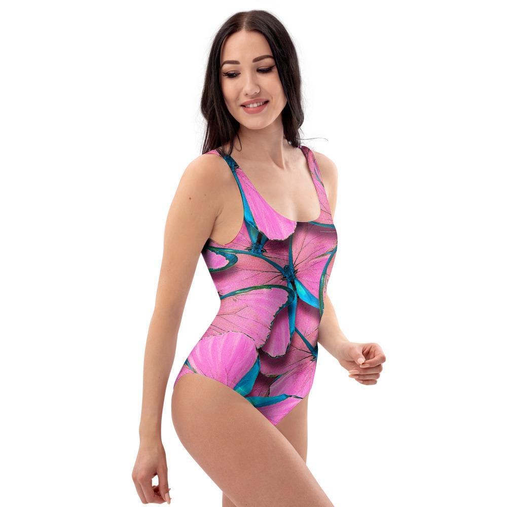 Pink And Blue Butterfly Print One Piece Swimsuite-grizzshop