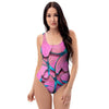 Pink And Blue Butterfly Print One Piece Swimsuite-grizzshop