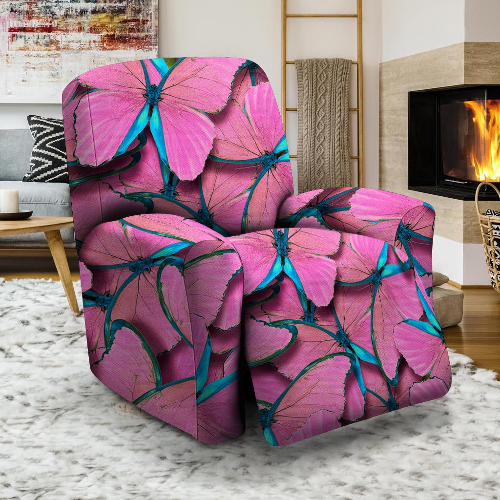 Pink And Blue Butterfly Print Recliner Cover-grizzshop