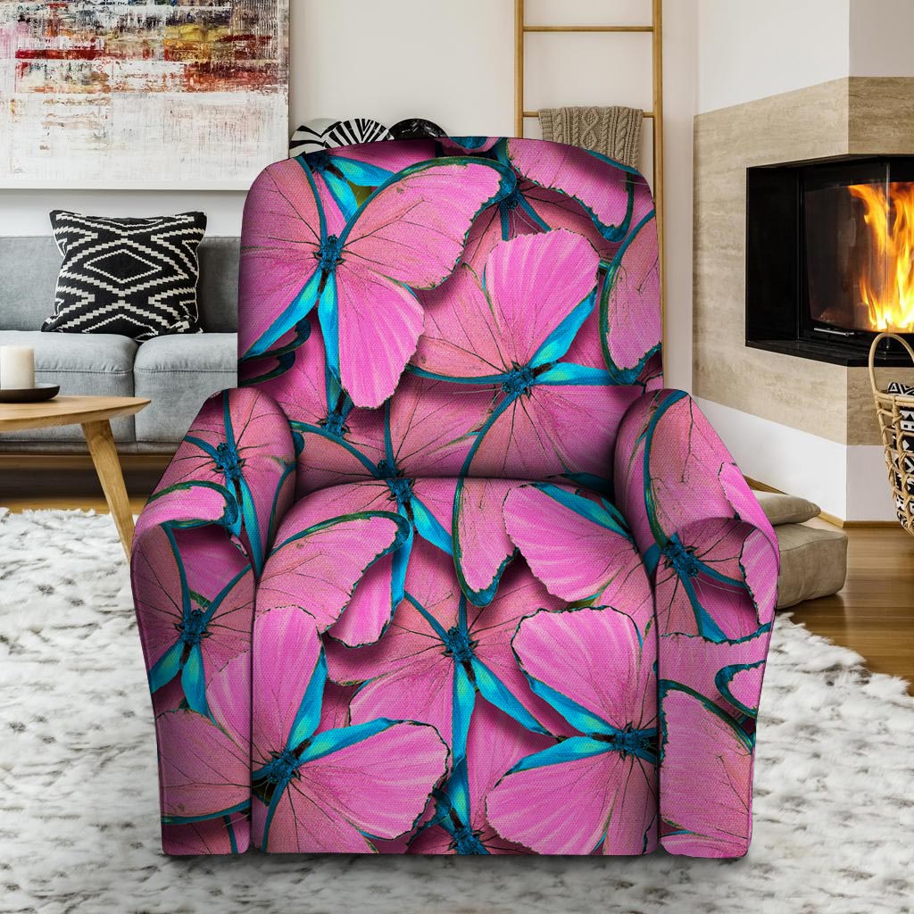 Pink And Blue Butterfly Print Recliner Cover-grizzshop