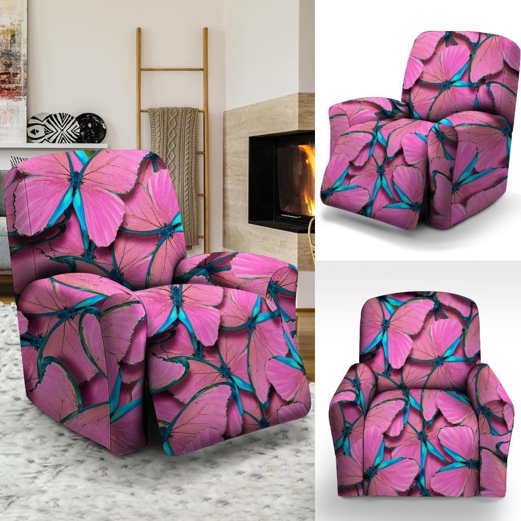 Pink And Blue Butterfly Print Recliner Cover-grizzshop