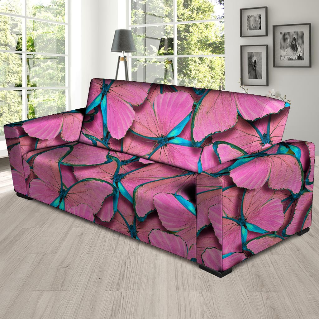 Pink And Blue Butterfly Print Sofa Cover-grizzshop