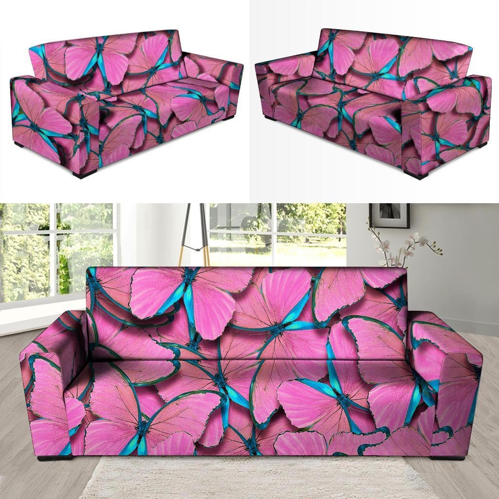 Pink And Blue Butterfly Print Sofa Cover-grizzshop