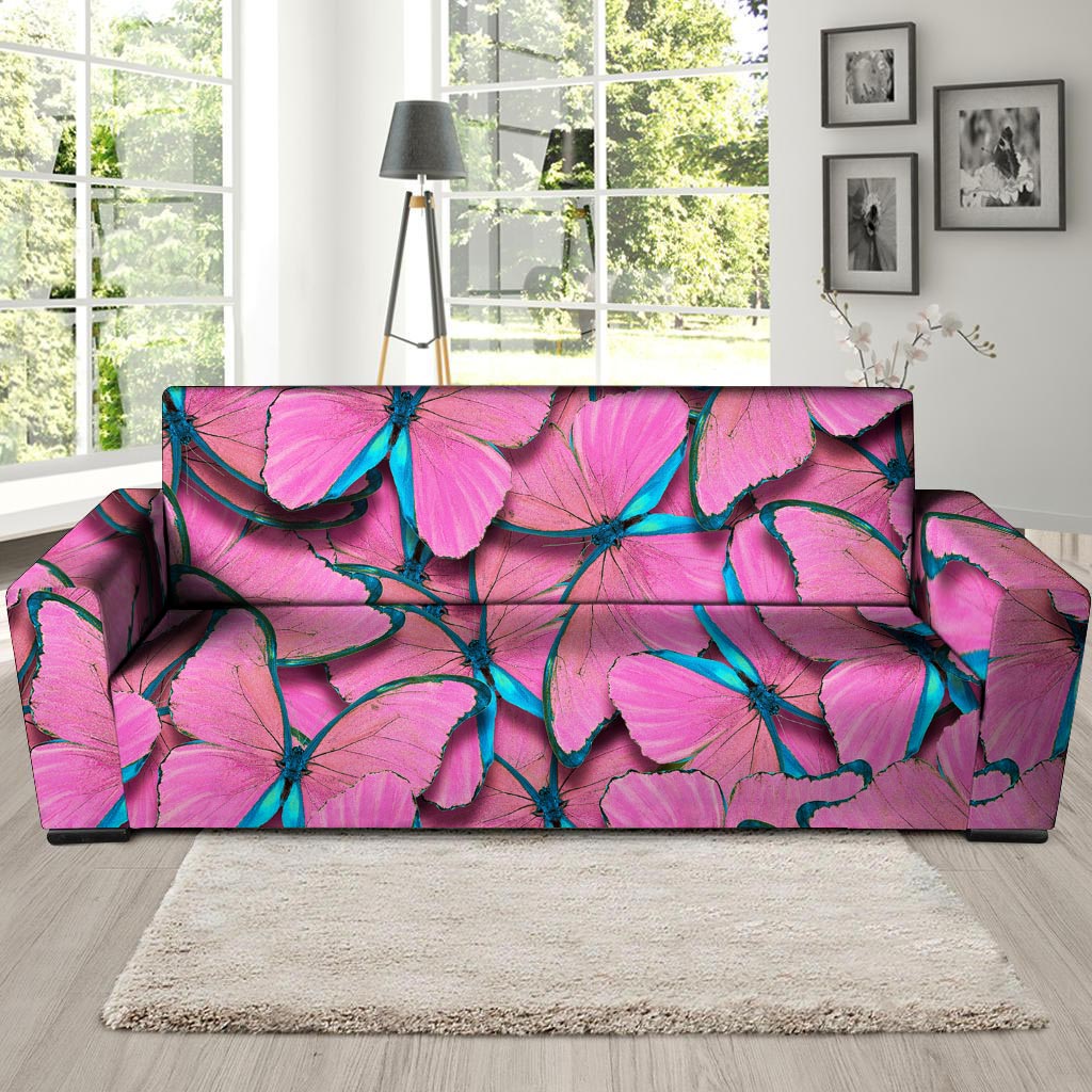 Pink And Blue Butterfly Print Sofa Cover-grizzshop