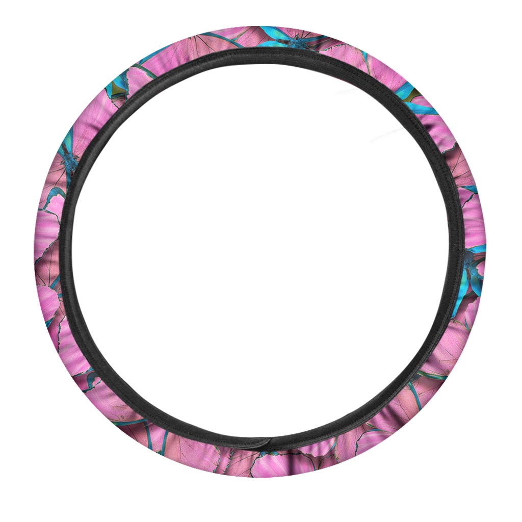 Pink And Blue Butterfly Print Steering Wheel Cover-grizzshop