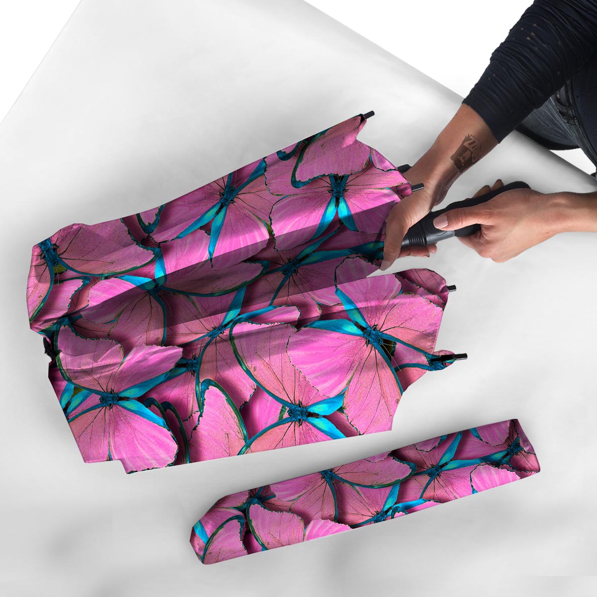 Pink And Blue Butterfly Print Umbrella-grizzshop