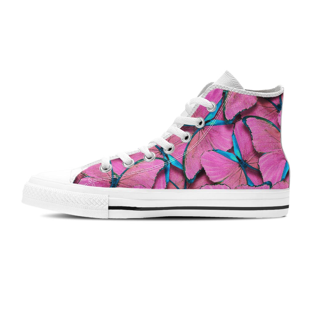 Pink And Blue Butterfly Print Women's High Top Shoes-grizzshop