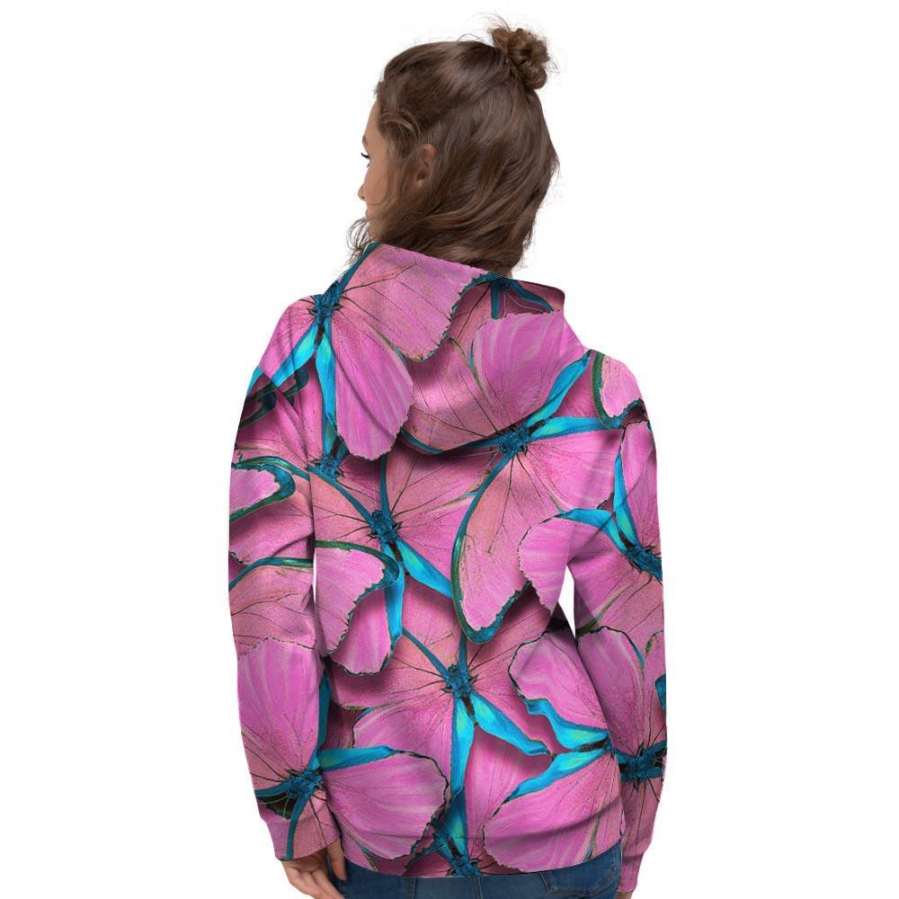 Pink And Blue Butterfly Print Women's Hoodie-grizzshop