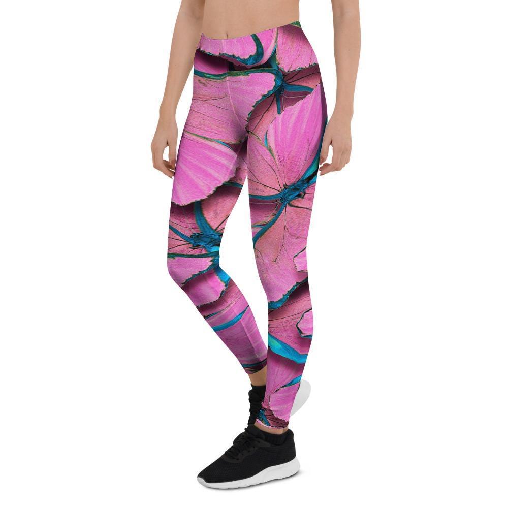 Pink And Blue Butterfly Print Women's Leggings-grizzshop