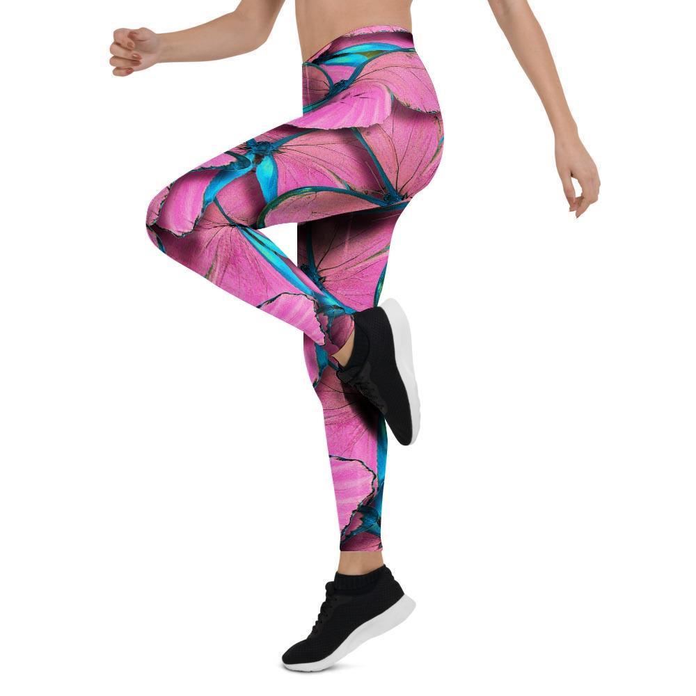 Pink And Blue Butterfly Print Women's Leggings-grizzshop