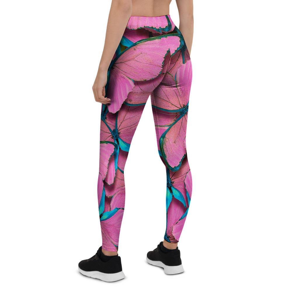 Pink And Blue Butterfly Print Women's Leggings-grizzshop