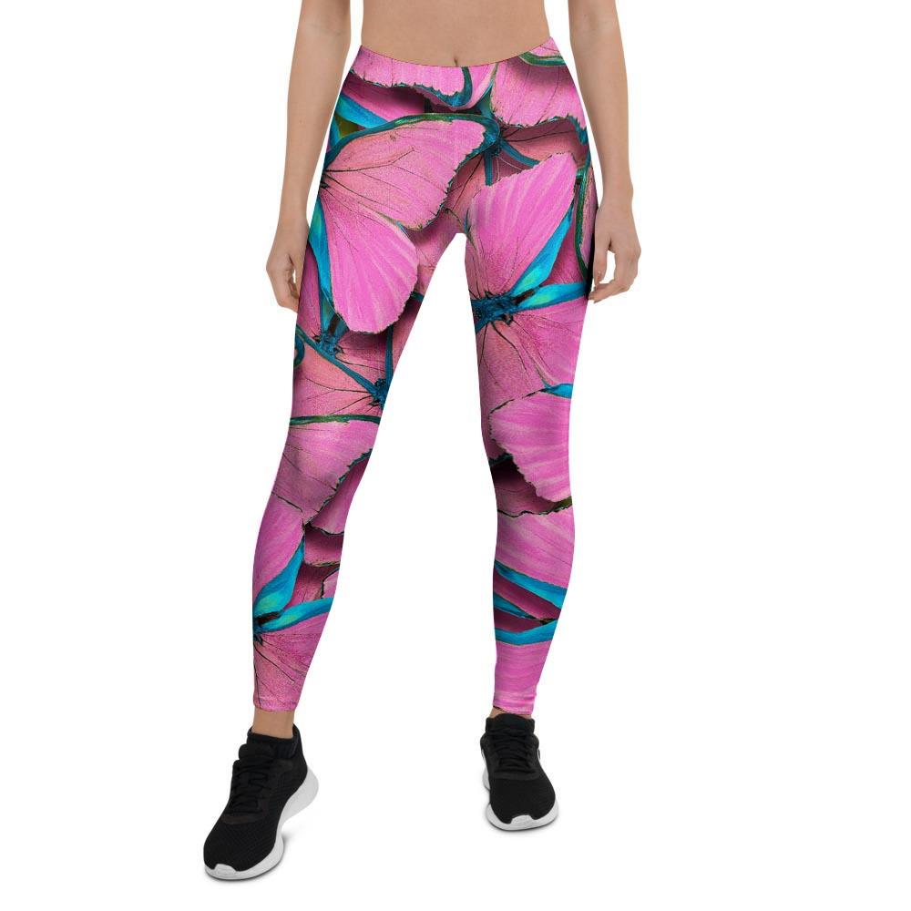 Pink And Blue Butterfly Print Women's Leggings-grizzshop