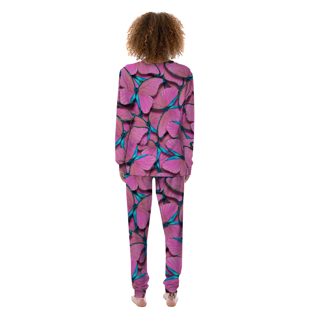 Pink And Blue Butterfly Print Women's Pajamas-grizzshop