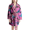 Pink And Blue Butterfly Print Women's Robe-grizzshop